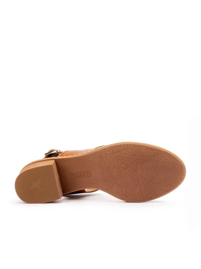 SANDALIAS DE TACÓN PAJO CON HEBILLA PARA MUJER PIKOLINOS BLANES W3H-1635 CUERO