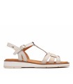 SANDALIAS PLANAS DE PIEL CON HEBILLA PARA MUJER PIKOLINOS ROQUETAS W9B-0789 BEIGE