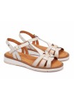SANDALIAS PLANAS DE PIEL CON HEBILLA PARA MUJER PIKOLINOS ROQUETAS W9B-0789 BEIGE