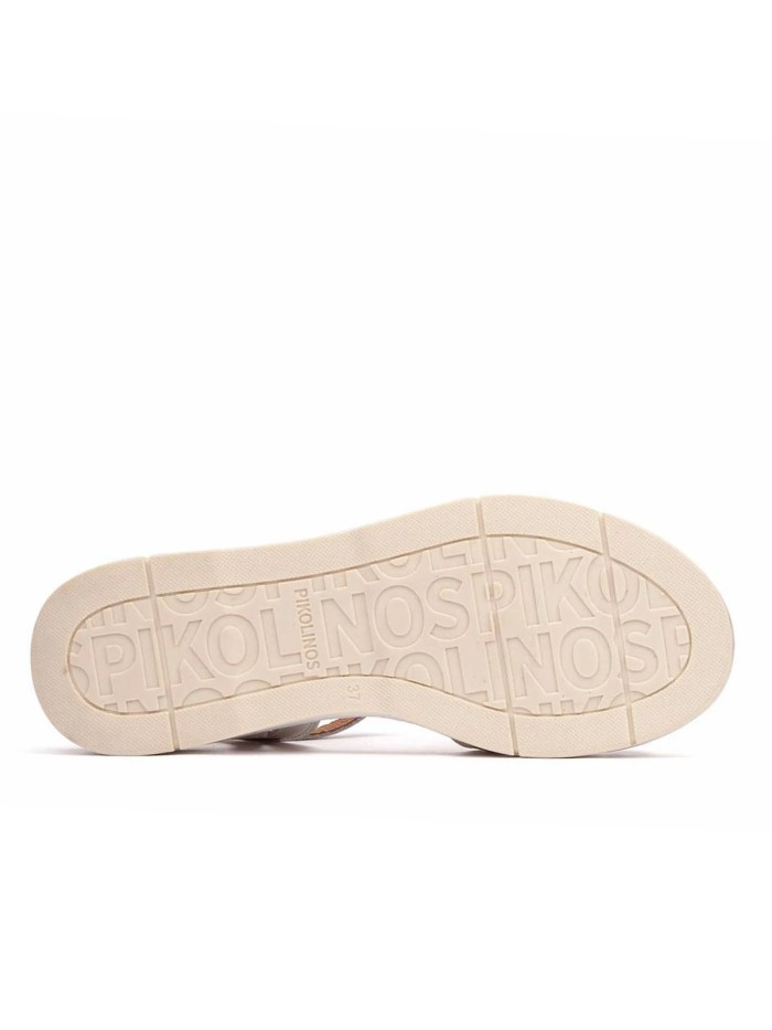 SANDALIAS PLANAS DE PIEL CON HEBILLA PARA MUJER PIKOLINOS ROQUETAS W9B-0789 BEIGE