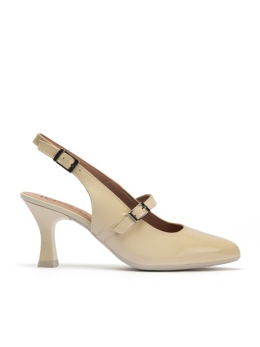 ZAPATO BEIGE DE PIEL CHAROL CON TACÓN PARA MUJER PITILLOS 11190 BEIGE