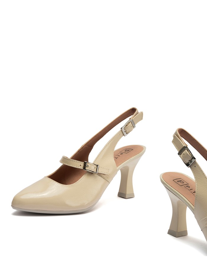 ZAPATO BEIGE DE PIEL CHAROL CON TACÓN PARA MUJER PITILLOS 11190 BEIGE