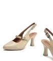 ZAPATO BEIGE DE PIEL CHAROL CON TACÓN PARA MUJER PITILLOS 11190 BEIGE
