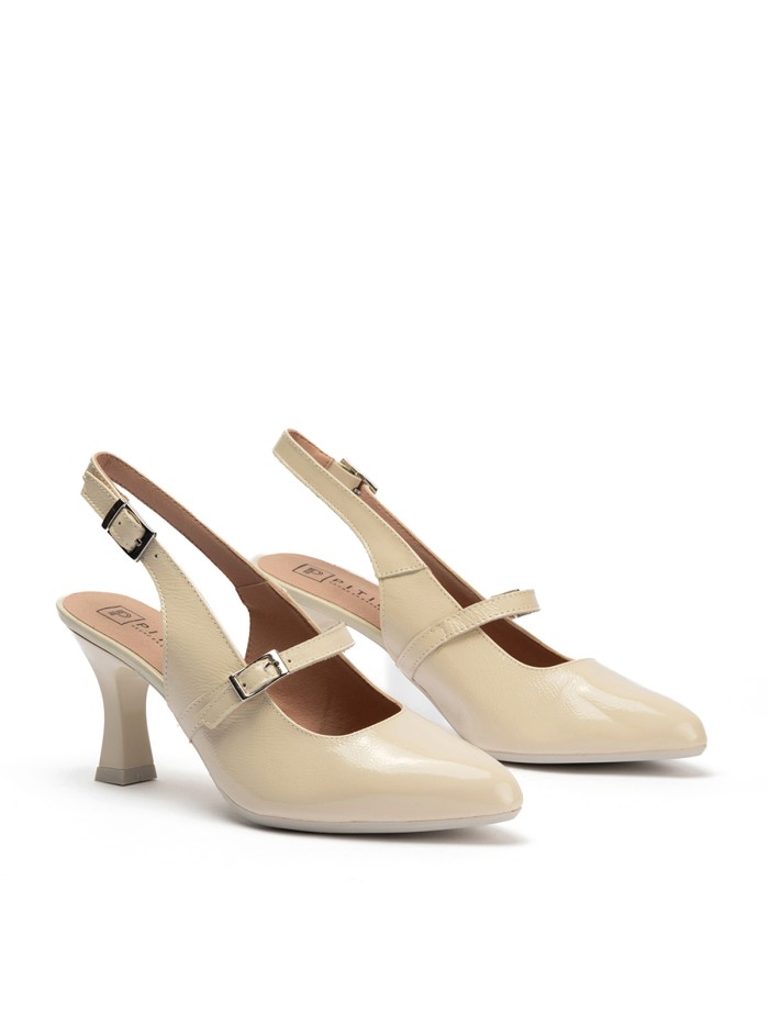 ZAPATO BEIGE DE PIEL CHAROL CON TACÓN PARA MUJER PITILLOS 11190 BEIGE