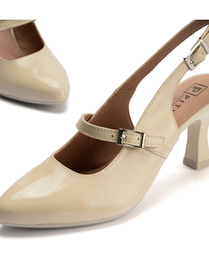 ZAPATO BEIGE DE PIEL CHAROL CON TACÓN PARA MUJER PITILLOS 11190 BEIGE