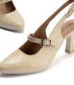 ZAPATO BEIGE DE PIEL CHAROL CON TACÓN PARA MUJER PITILLOS 11190 BEIGE