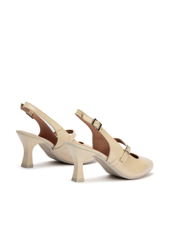 ZAPATO BEIGE DE PIEL CHAROL CON TACÓN PARA MUJER PITILLOS 11190 BEIGE