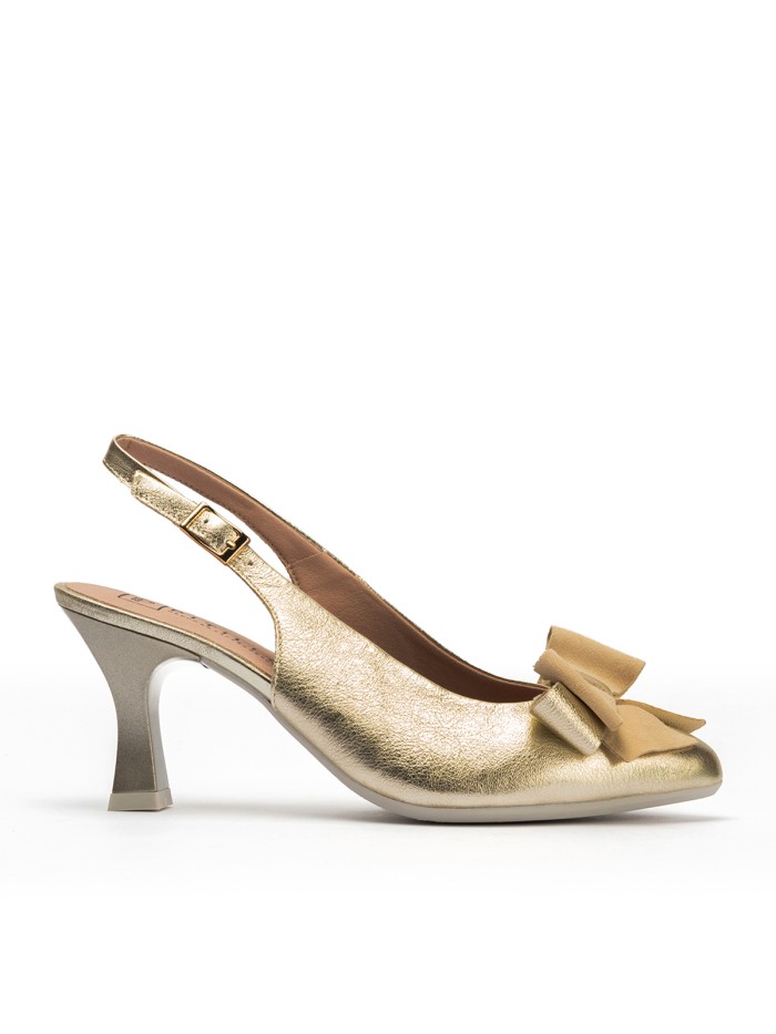 ZAPATO DE SALÓN DESTALONADO CON LAZO DECORATIVO PARA MUJER PITILLOS 11191 ORO