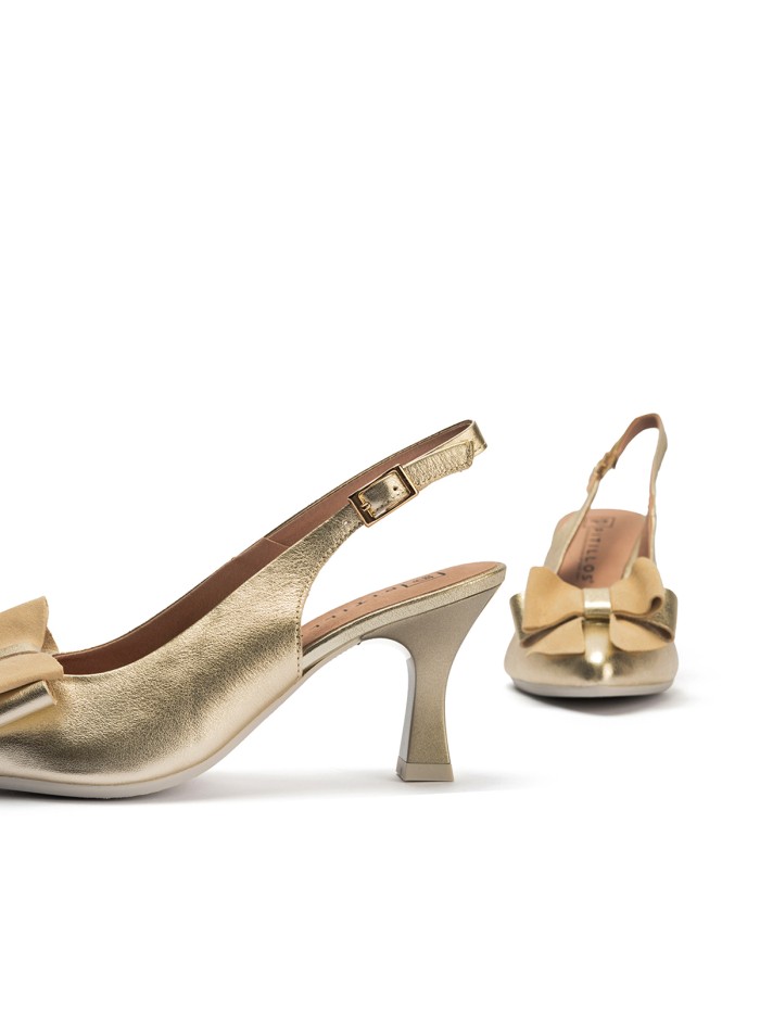 ZAPATO DE SALÓN DESTALONADO CON LAZO DECORATIVO PARA MUJER PITILLOS 11191 ORO