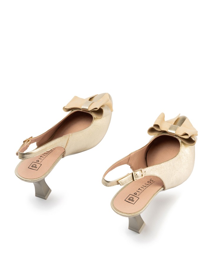 ZAPATO DE SALÓN DESTALONADO CON LAZO DECORATIVO PARA MUJER PITILLOS 11191 ORO