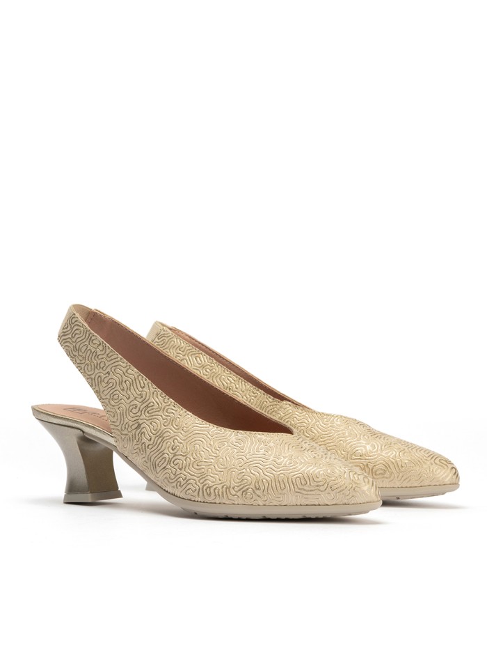 ZAPATO ELEGANTE Y CONFORTABLE DE TACÓN DESTALONADO PARA MUJER PITILLOS 11180 ORO