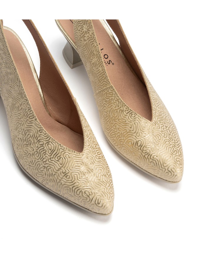 ZAPATO ELEGANTE Y CONFORTABLE DE TACÓN DESTALONADO PARA MUJER PITILLOS 11180 ORO