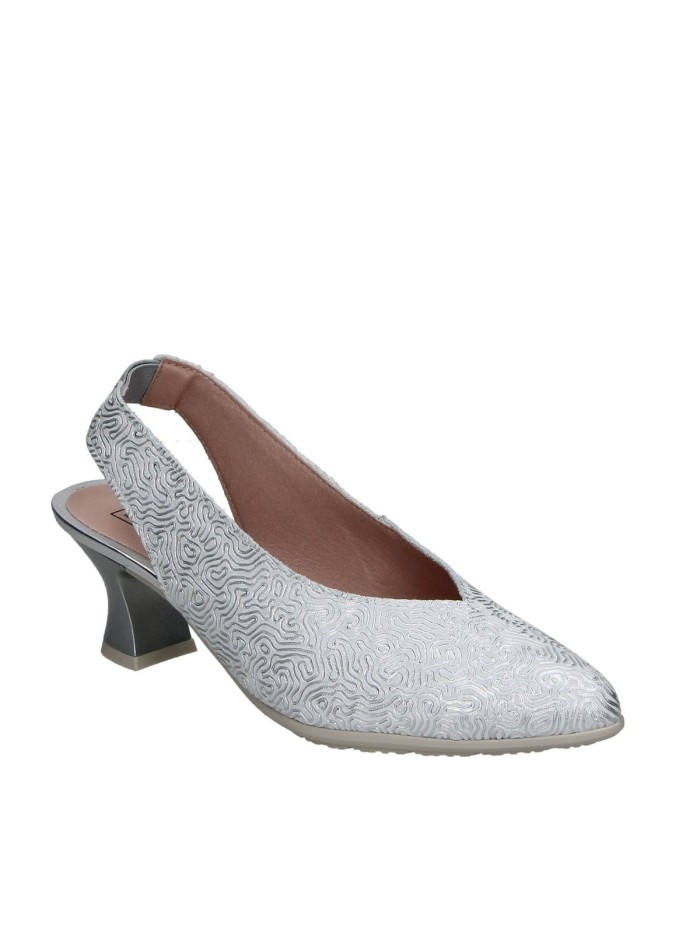 ZAPATO DE PIEL DESTALONADO CON TACÓN CÓMODO PITILLOS 11180 PLATA