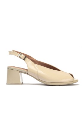 SANDALIAS DESTALONADAS DE PIEL CON TACÓN CÓMODO PARA MUJER PITILLOS 11212 CREMA