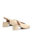 SANDALIAS DESTALONADAS DE PIEL CON TACÓN CÓMODO PARA MUJER PITILLOS 11212 CREMA