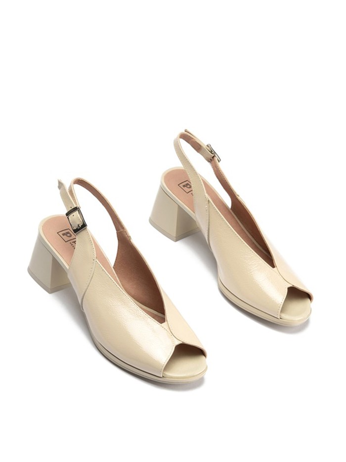 SANDALIAS DESTALONADAS DE PIEL CON TACÓN CÓMODO PARA MUJER PITILLOS 11212 CREMA