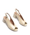 SANDALIAS DESTALONADAS DE PIEL CON TACÓN CÓMODO PARA MUJER PITILLOS 11212 CREMA