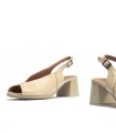 SANDALIAS DESTALONADAS DE PIEL CON TACÓN CÓMODO PARA MUJER PITILLOS 11212 CREMA