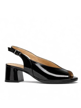 SANDALIAS DE TACÓN CÓMODO EN PIEL CHAROL PARA MUJER PITILLOS 11212 NEGRO