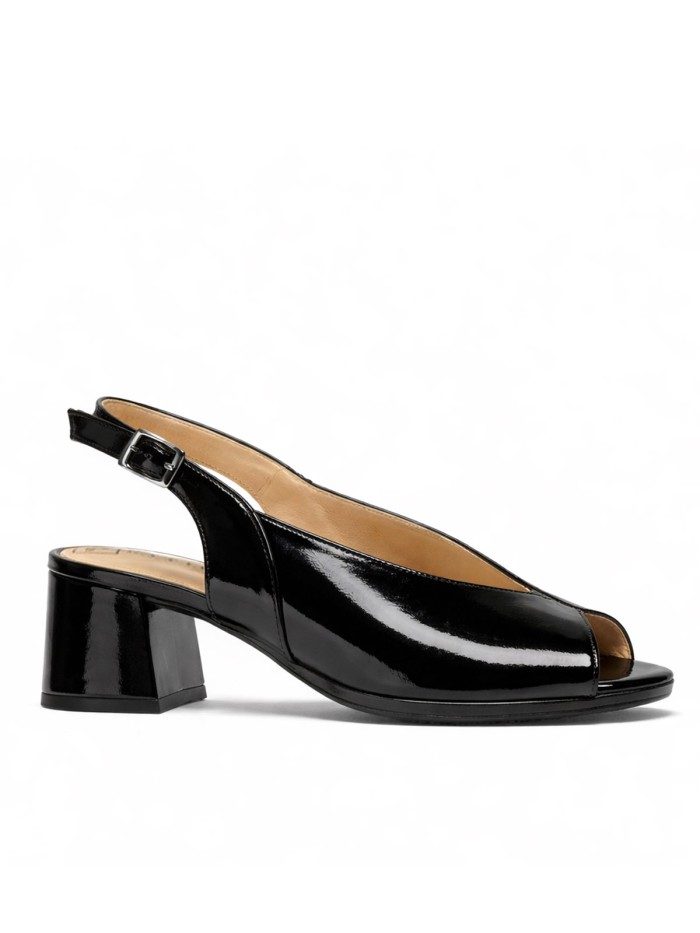 SANDALIAS DE TACÓN CÓMODO EN PIEL CHAROL PARA MUJER PITILLOS 11212 NEGRO