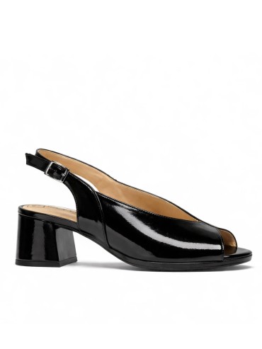 SANDALIAS DE TACÓN CÓMODO EN PIEL CHAROL PARA MUJER PITILLOS 11212 NEGRO