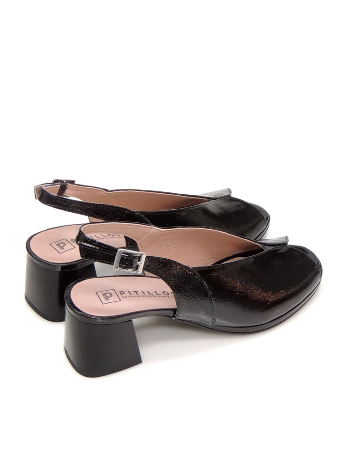 SANDALIAS DE TACÓN CÓMODO EN PIEL CHAROL PARA MUJER PITILLOS 11212 NEGRO
