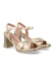 SANDALIAS CÓMODAS DE TACÓN DE PIEL METALIZADAS PARA MUJER PITILLOS 11223 ORO