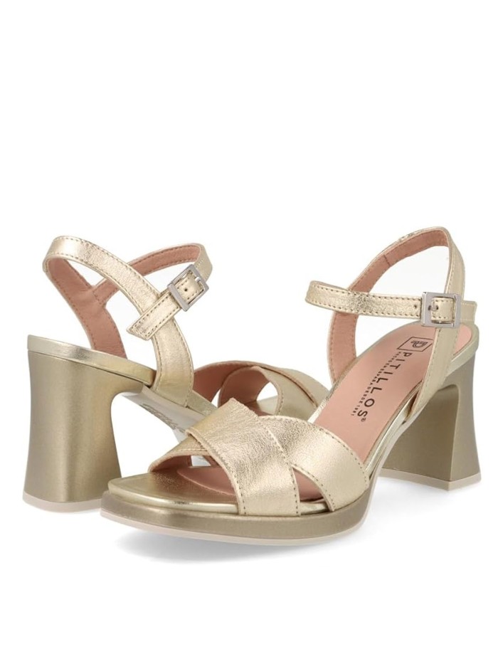 SANDALIAS CÓMODAS DE TACÓN DE PIEL METALIZADAS PARA MUJER PITILLOS 11223 ORO