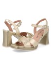 SANDALIAS CÓMODAS DE TACÓN DE PIEL METALIZADAS PARA MUJER PITILLOS 11223 ORO