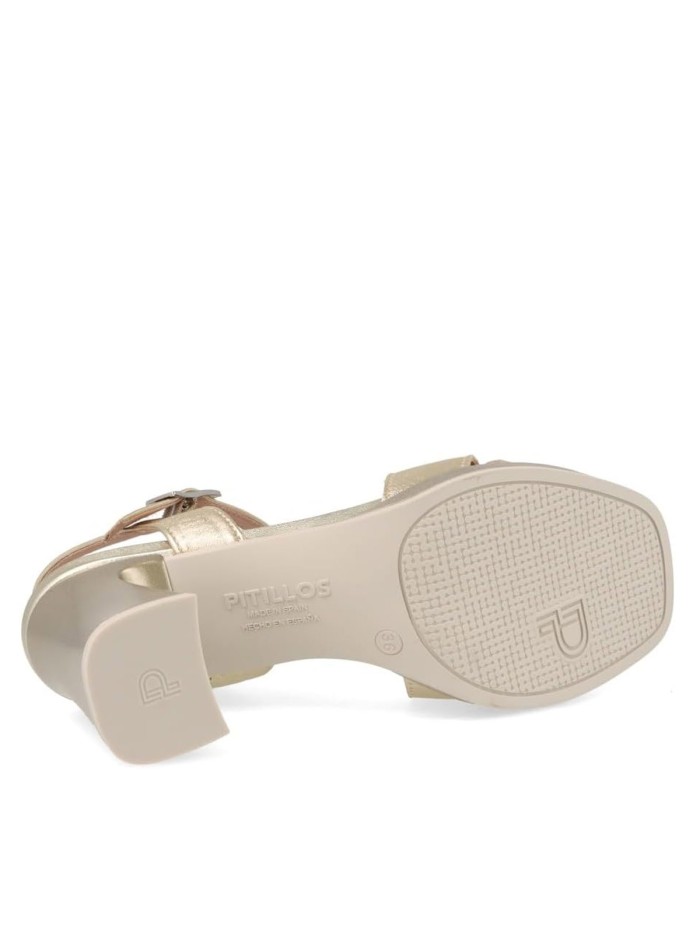 SANDALIAS CÓMODAS DE TACÓN DE PIEL METALIZADAS PARA MUJER PITILLOS 11223 ORO