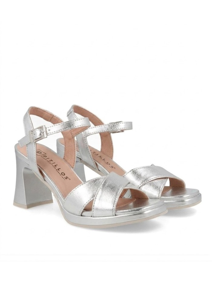 SANDALIAS ELEGANTES DE TACÓN EN PIEL PARA MUJER PITILLOS 11223 PLATA