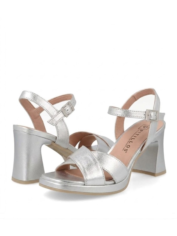SANDALIAS ELEGANTES DE TACÓN EN PIEL PARA MUJER PITILLOS 11223 PLATA