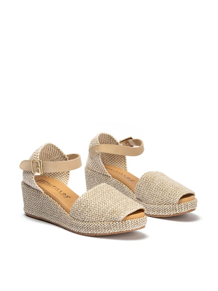 SANDALIA VALENCIANA DE MUJER CON HEBILLA EN RAFIA BEIGE PITILLOS 11260