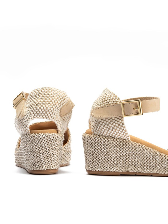 SANDALIA VALENCIANA DE MUJER CON HEBILLA EN RAFIA BEIGE PITILLOS 11260