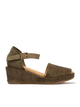 SANDALIAS VALENCIANAS DE MUJER CON CUÑA EN RAFIA PITILLOS 11260 KAKI