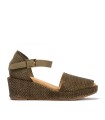 SANDALIAS VALENCIANAS DE MUJER CON CUÑA EN RAFIA PITILLOS 11260 KAKI