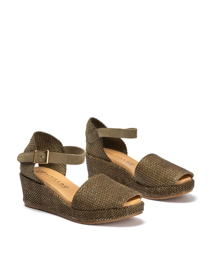 SANDALIAS VALENCIANAS DE MUJER CON CUÑA EN RAFIA PITILLOS 11260 KAKI