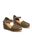 SANDALIAS VALENCIANAS DE MUJER CON CUÑA EN RAFIA PITILLOS 11260 KAKI
