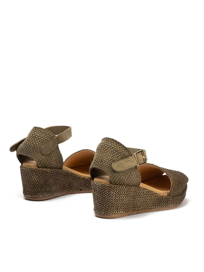 SANDALIAS VALENCIANAS DE MUJER CON CUÑA EN RAFIA PITILLOS 11260 KAKI