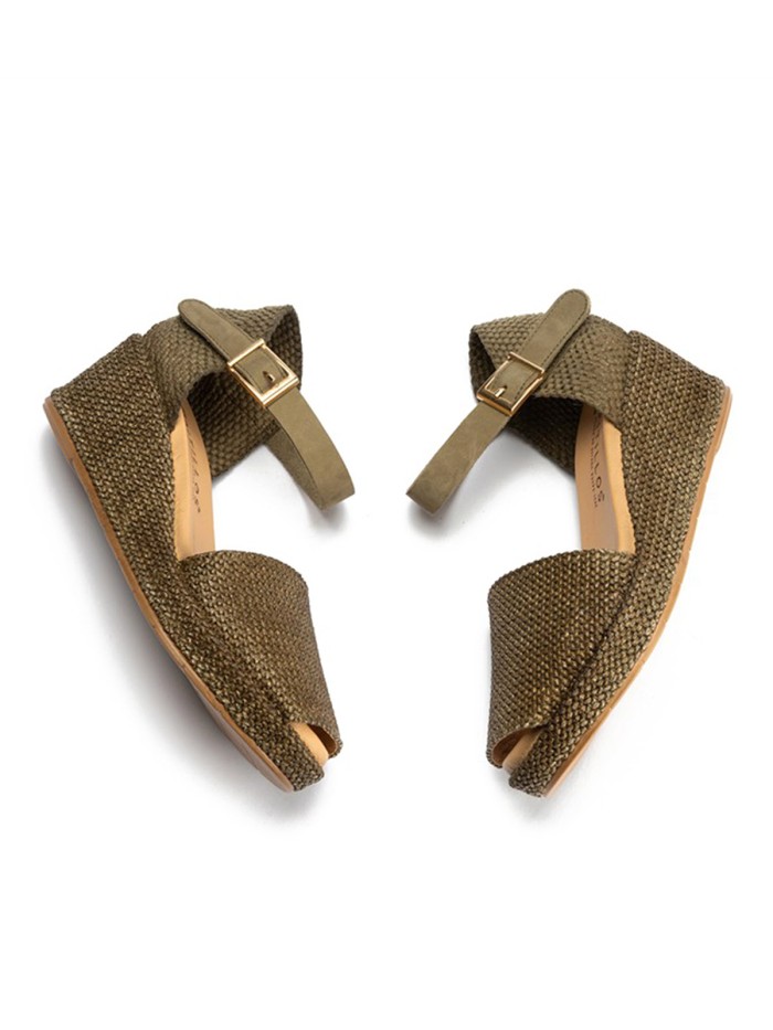 SANDALIAS VALENCIANAS DE MUJER CON CUÑA EN RAFIA PITILLOS 11260 KAKI