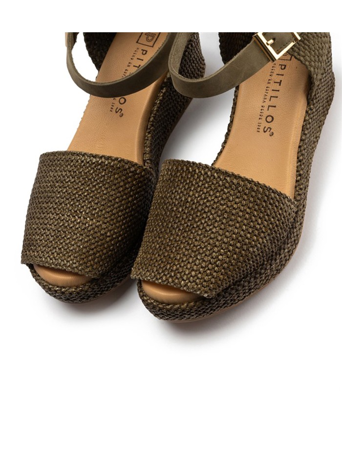 SANDALIAS VALENCIANAS DE MUJER CON CUÑA EN RAFIA PITILLOS 11260 KAKI
