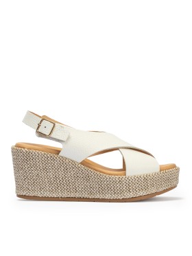 SANDALIAS DE TIRAS CRUZADAS EN PIEL CON CUÑA PARA MUJER PITILLOS 11270 BEIGE