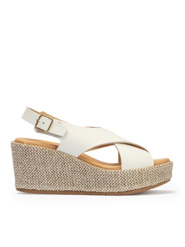 SANDALIAS DE TIRAS CRUZADAS EN PIEL CON CUÑA PARA MUJER PITILLOS 11270 BEIGE