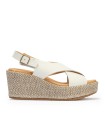SANDALIAS DE TIRAS CRUZADAS EN PIEL CON CUÑA PARA MUJER PITILLOS 11270 BEIGE