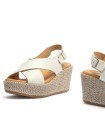 SANDALIAS DE TIRAS CRUZADAS EN PIEL CON CUÑA PARA MUJER PITILLOS 11270 BEIGE