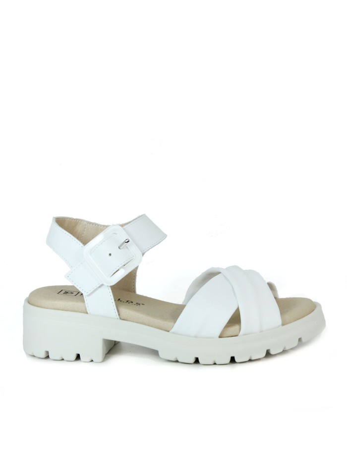 SANDALIA BLANCA DE PIEL CÓMODA CON TIRAS CRUZADAS PARA MUJER PITILLOS 2832