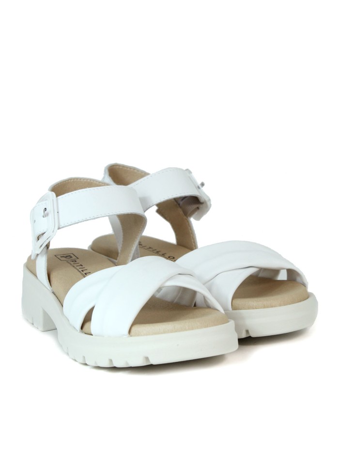 SANDALIA BLANCA DE PIEL CÓMODA CON TIRAS CRUZADAS PARA MUJER PITILLOS 2832