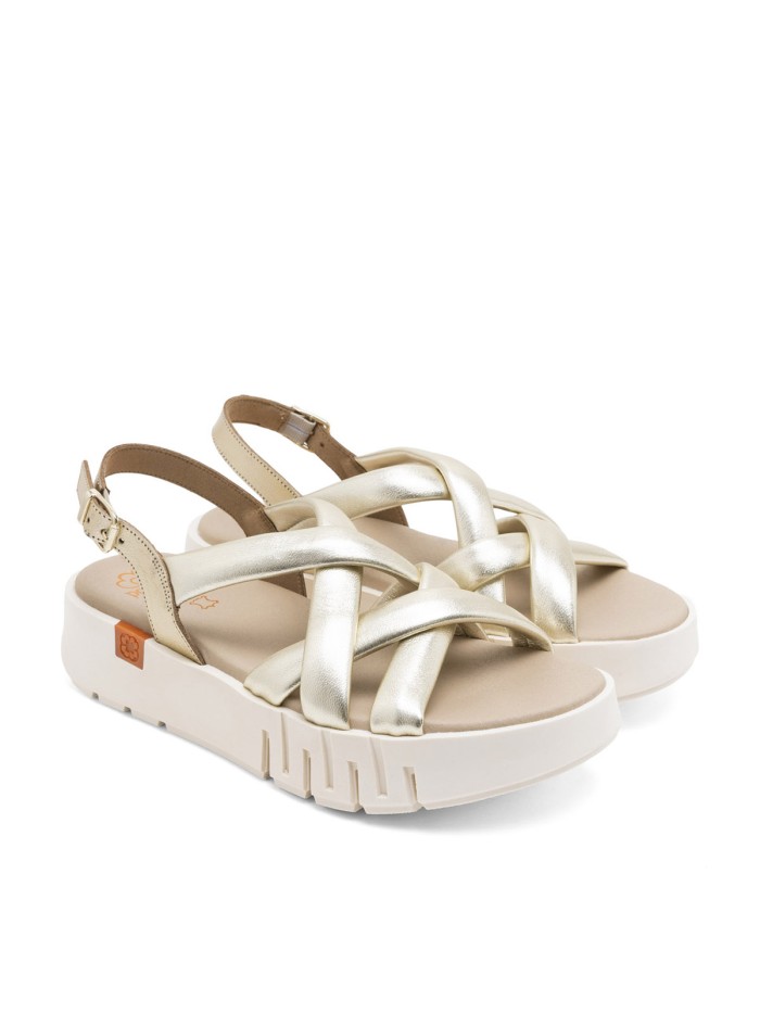 SANDALIA DE CUÑA DE PIEL PARA MUJER PORRONET DANIELA 3257 ORO