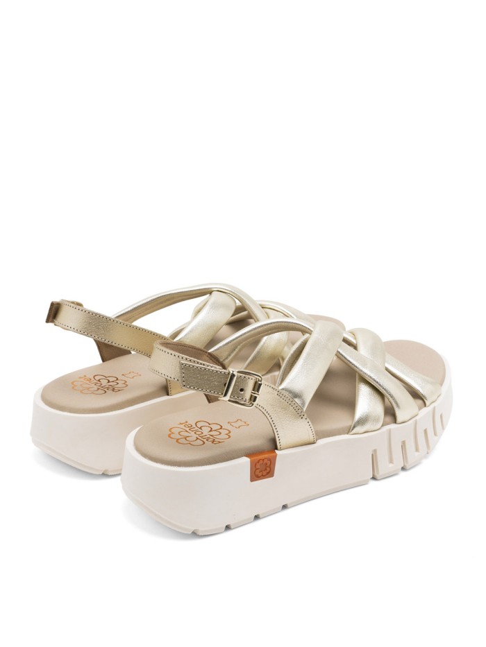 SANDALIA DE CUÑA DE PIEL PARA MUJER PORRONET DANIELA 3257 ORO