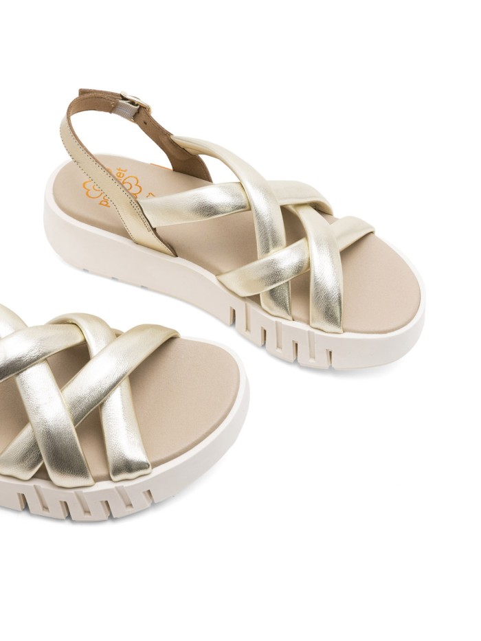 SANDALIA DE CUÑA DE PIEL PARA MUJER PORRONET DANIELA 3257 ORO